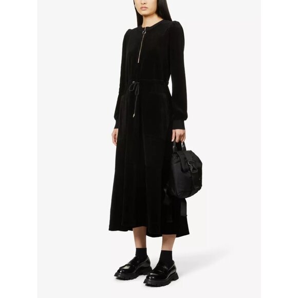 ME + EM drawstring-waist velvet midi dress black 12 - Picture 1 of 11